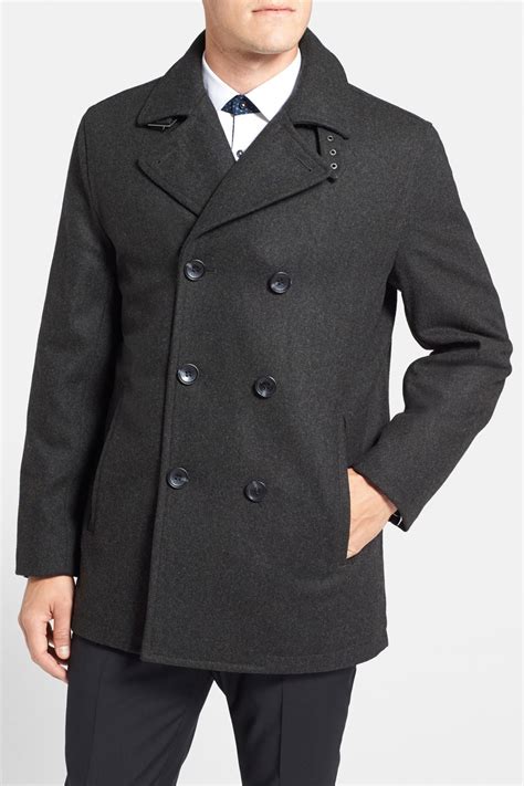 michael kors double breasted peacoat men's|Michael Kors wool blend peacoat.